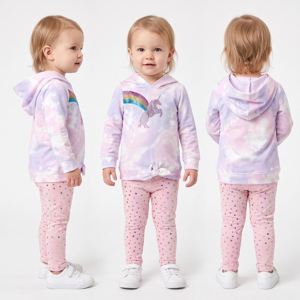 Btween‎ Baby Girls Fleece Unicorn Hoodie and Leggings Outfit Set 12M Pink Purple